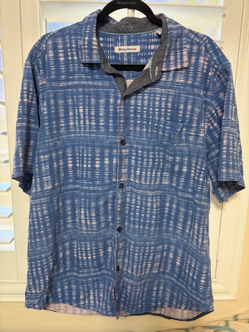 Tommy Bahama Blue Patterned Short-Sleeve Button-Down Shirt Size XL
